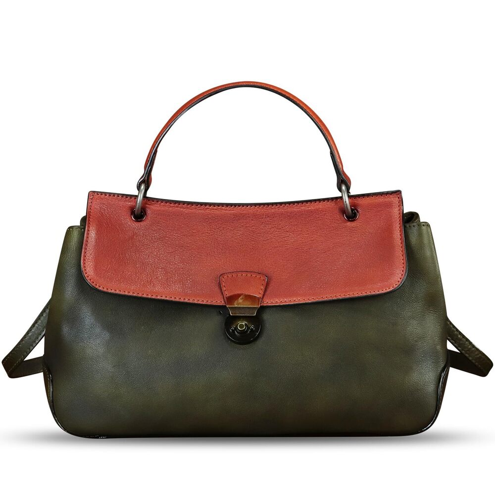 8495 Leather Satchel Vintage Leather Handbag Top Handle Bags Handmade Retro